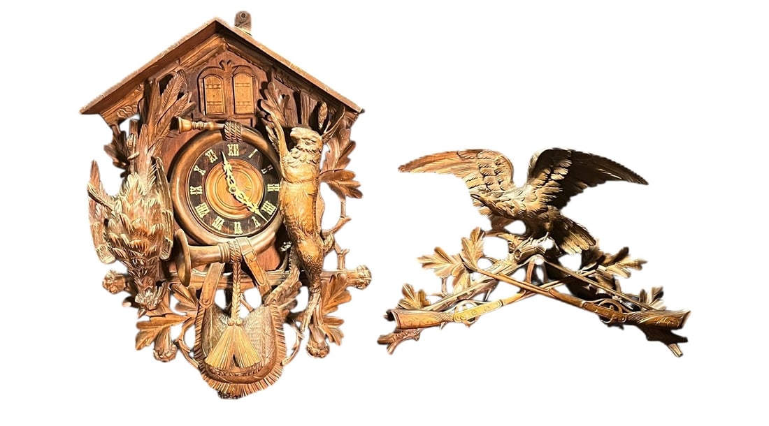 RARE LARGE BLACK FOREST HUNTER CUCKOO CLOCK (1 of 5)
