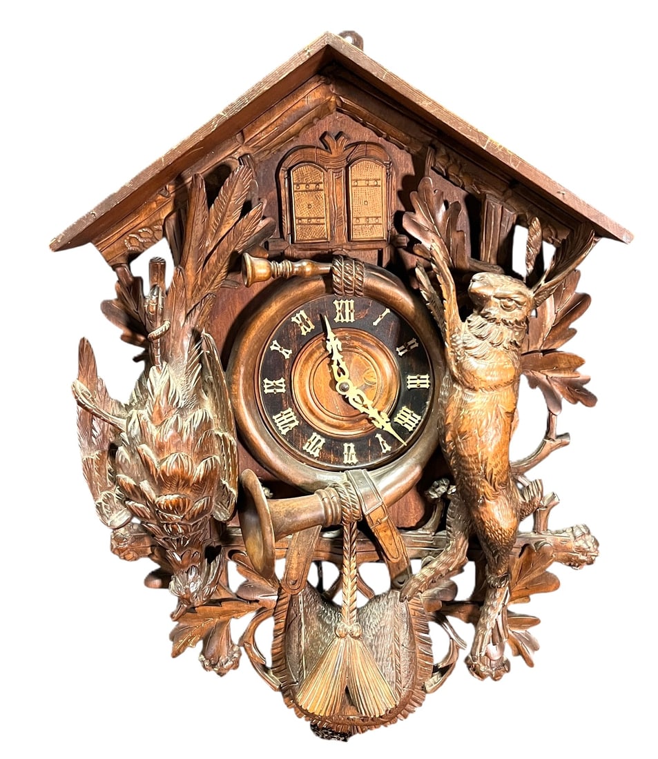 RARE LARGE BLACK FOREST HUNTER CUCKOO CLOCK - 4