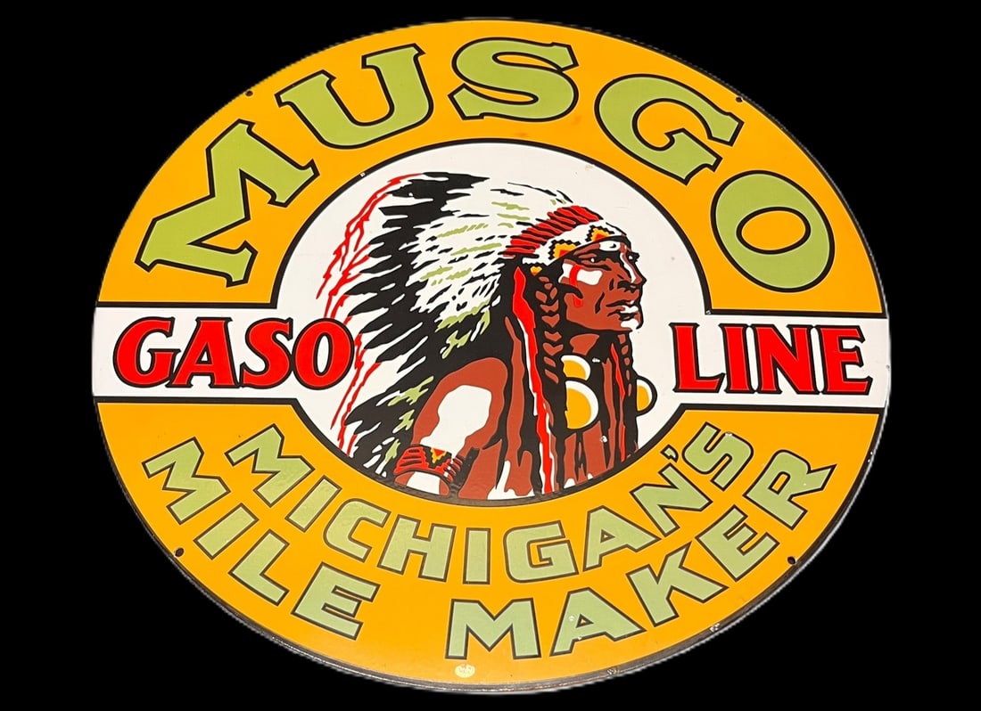 MUSGO GASOLINE METAL SIGN: MUSGO GASOLINE METAL SIGN Height: 24 in. by Width: 24 in.