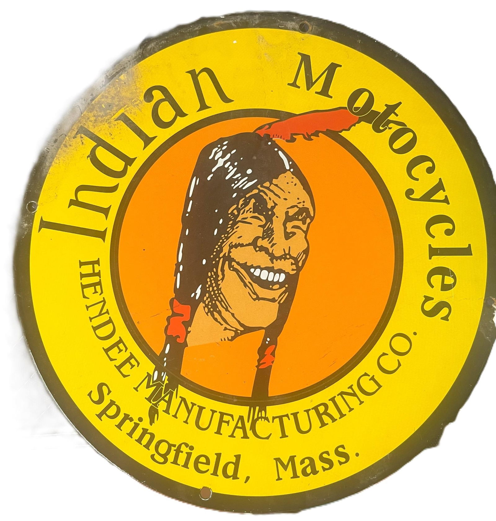 ENAMELED METAL "CHIEF" MOTO GASOLINE SIGN: ENAMELED METAL "CHIEF" MOTO GASOLINE SIGN. Height: 12 in. by Width: 12 in.