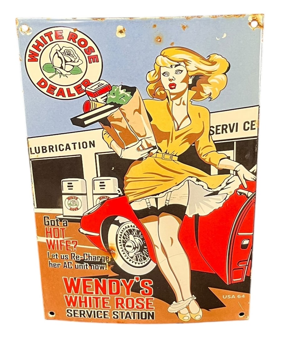 WENDY WHITE ROSE METAL SIGN: WENDY WHITE ROSE METAL SIGN Height: 16.5 in. by Width: 11 in.