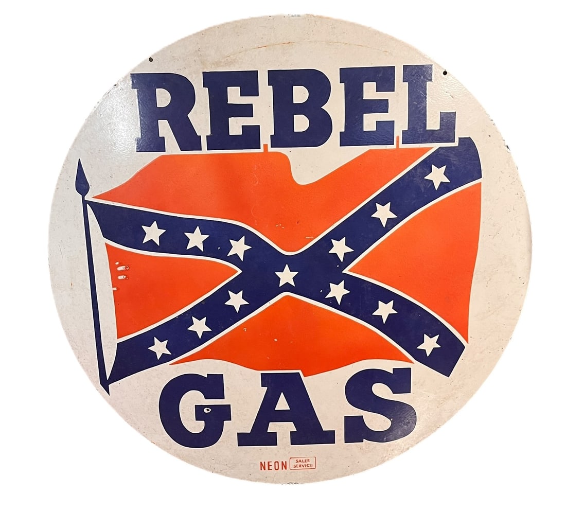 LARGE REBEL GAS METAL SIGN: LARGE REBEL GAS METAL SIGN Height: 48 in. by Width: 48 in.