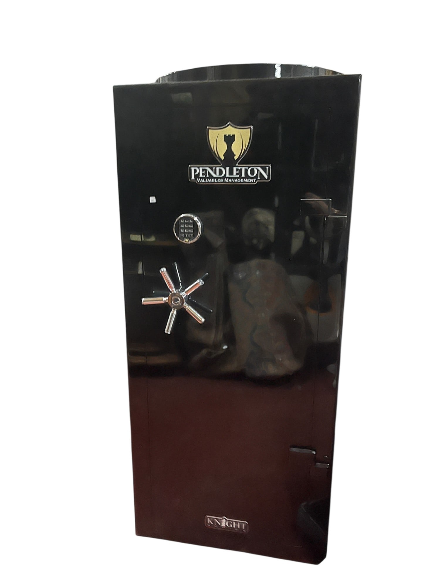 KNIGHT SERIES PENDLETON SAFE WITH LIGHTS AND ROTAT: KNIGHT SERIES PENDLETON SAFE WITH LIGHTS AND ROTATING DISPLAY. Height: 71 in. by Width: 32 in. by Depth: 33 in.