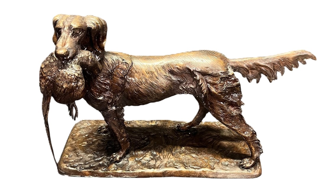 BRONZE DOG WITH DUCK SCULPTURE (1 of 5)