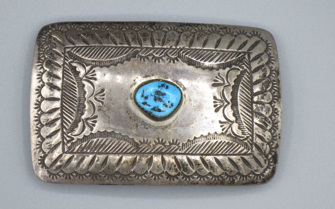STERLING SILVER & TURQUOISE BUCKLE (1 of 3)