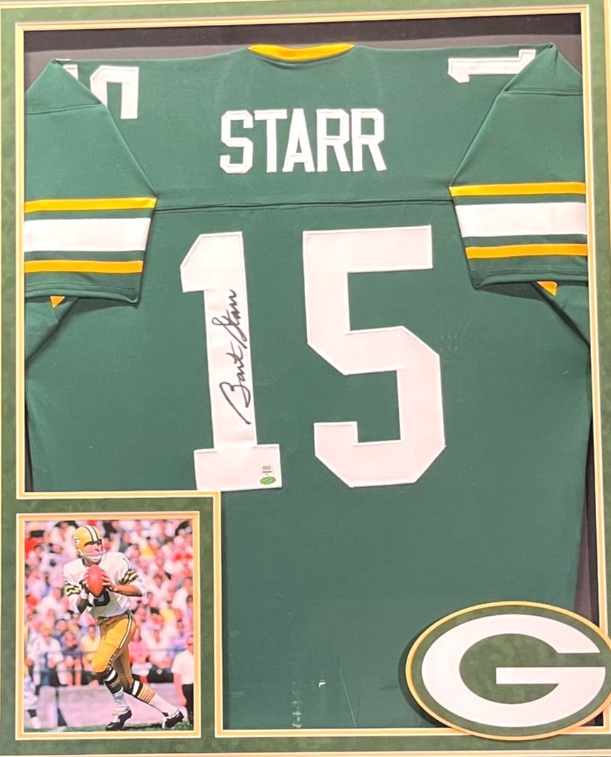 BART STARR AUTOGRAPHED JERSEY FRAMED - 2