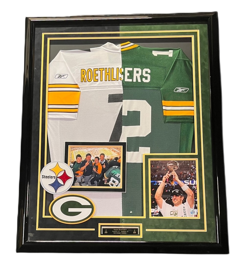 STEELERS VS. PACKERS JERSEY FRAMED: STEELERS VS. PACKERS JERSEY FRAMED Height: 43.5 in. by Width: 35.5 in. by Depth: 2 in.