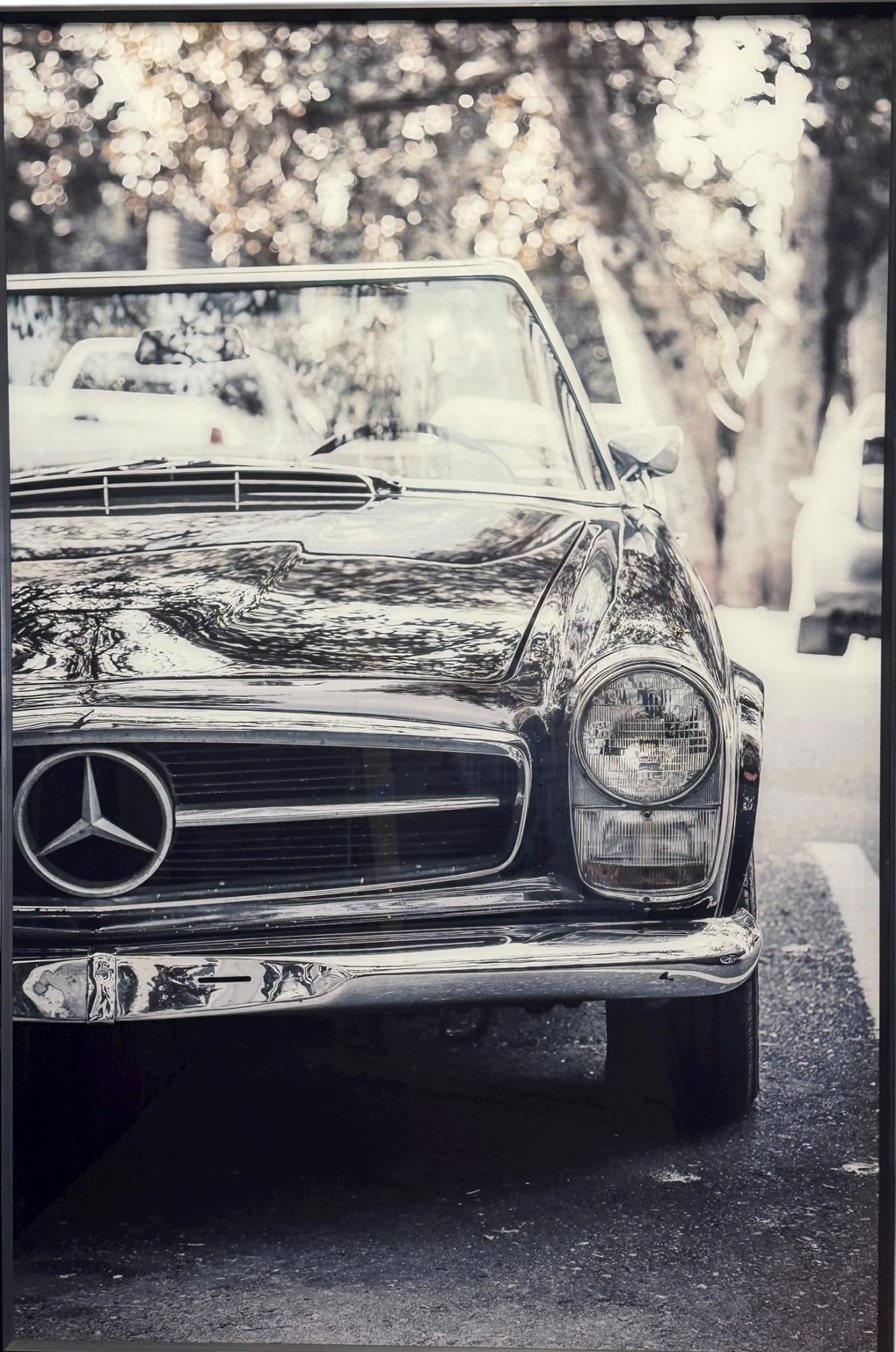 FRAMED MERCEDES BENZ ON REVERSE GLASS: FRAMED MERCEDES BENZ ON REVERSE GLASS Height: 32 in. by Width: 48