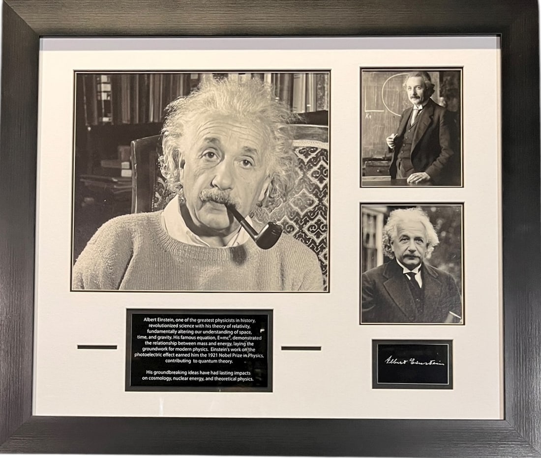 ALBERT EINSTEIN HISTORIAL PHOTOGRAPHS FRAMED: ALBERT EINSTEIN HISTORIAL PHOTOGRAPHS FRAMED Height: 23.5 in. by Width: 27.5 in.