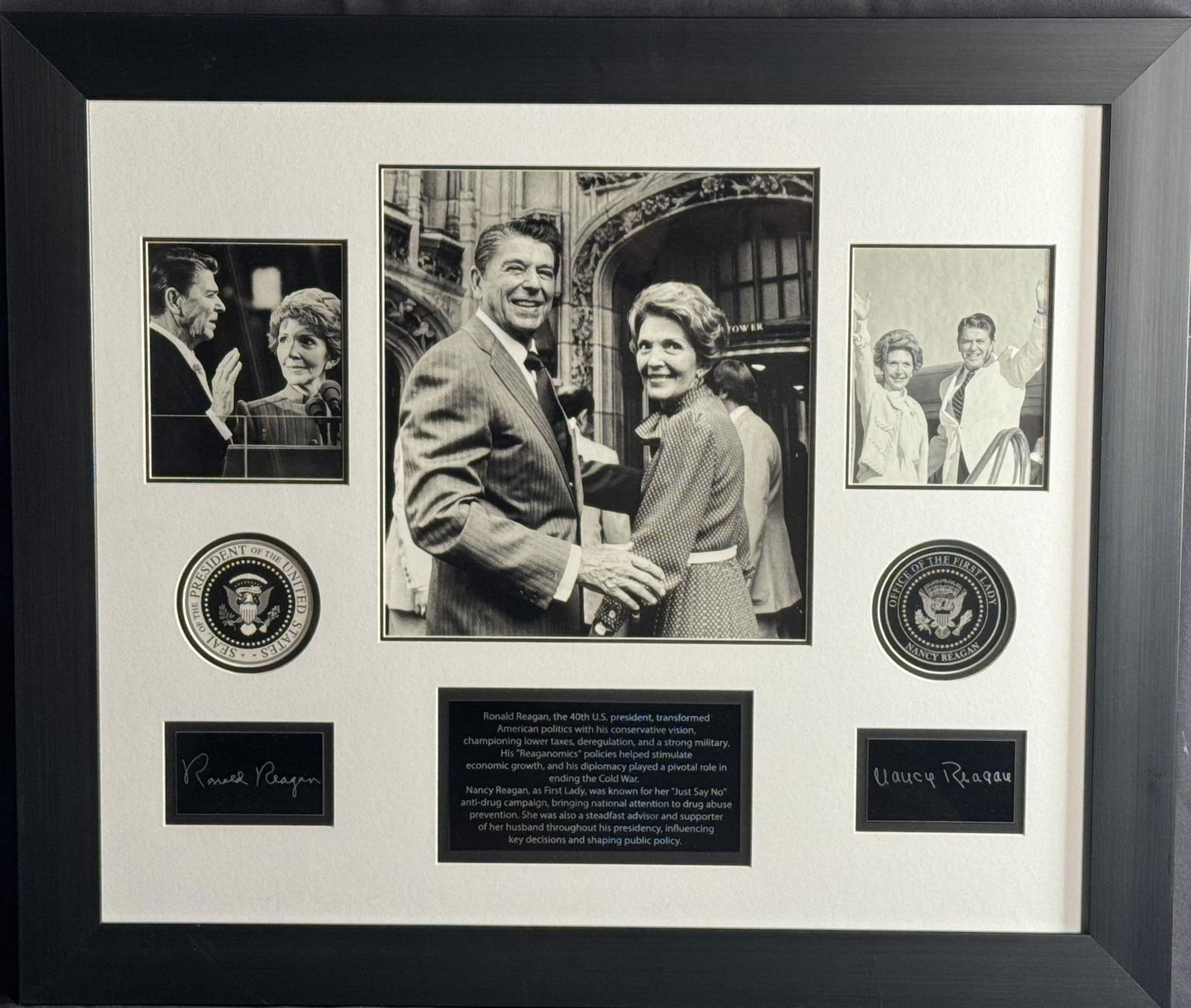 RONALD REAGAN AND NANCY MEMORABILIA: RONALD REAGAN AND NANCY MEMORABILIA, SIGNED IN THE PLATE. Height: 28