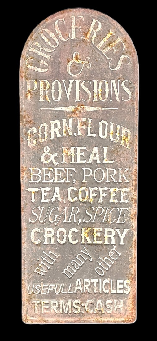 GROCERIES AND PROVISIONS METAL SIGN: GROCERIES AND PROVISIONS METAL SIGN Height: 48.5 in. by Width: 18 in.