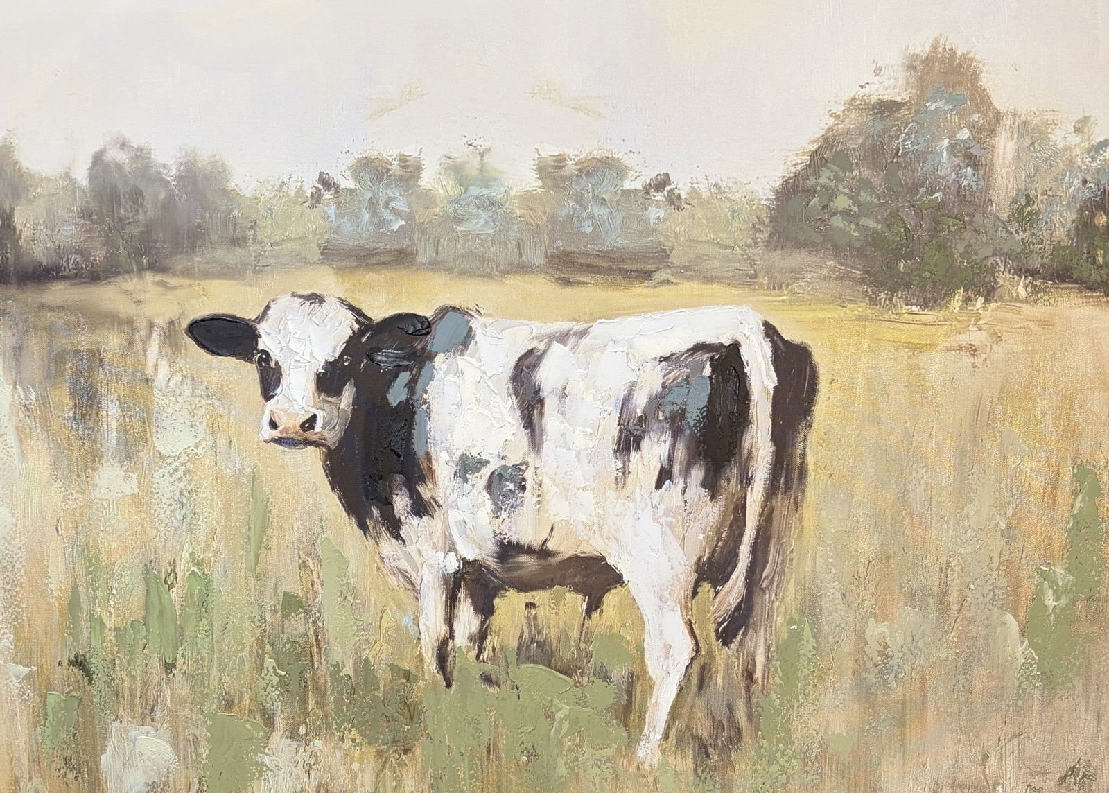 COW GRAZING THE FARM- GILCEE: COW GRAZING THE FARM- GILCEE Height: 30 in. by Width: 40 in.