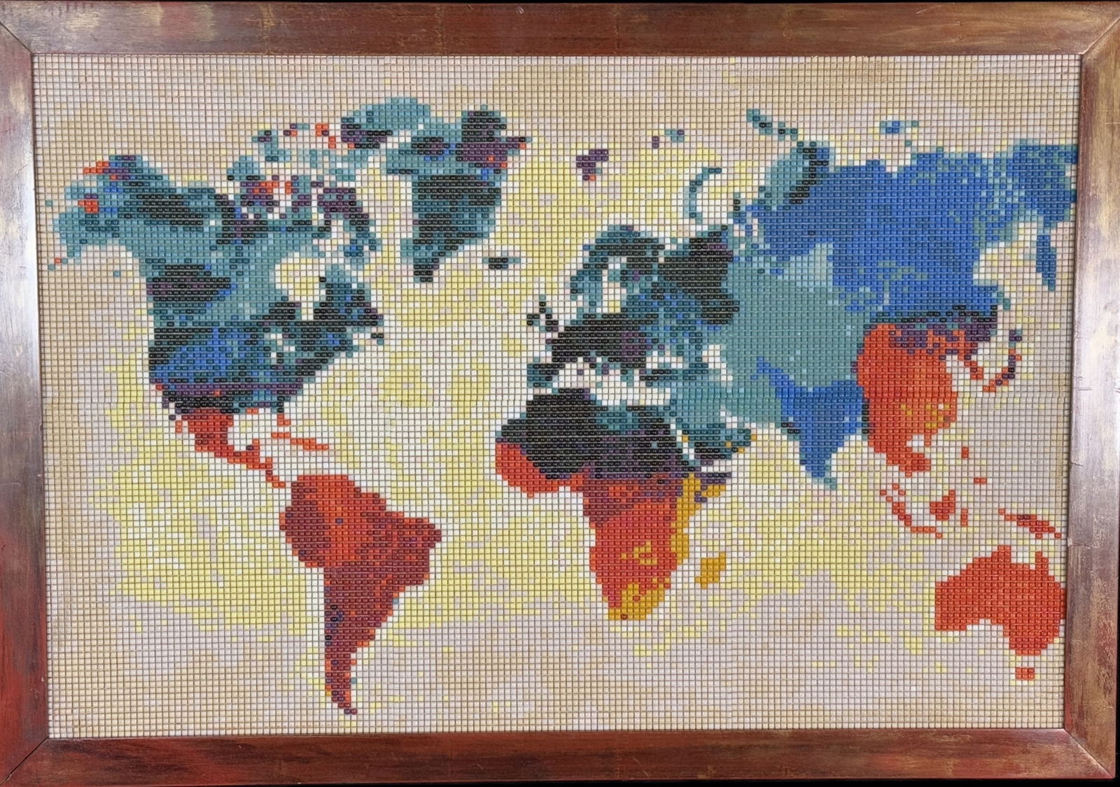 WORLD MAP BEADED MOSIAC: WORLD MAP BEADED MOSIAC Height: 27 in. by Width: 38 in.