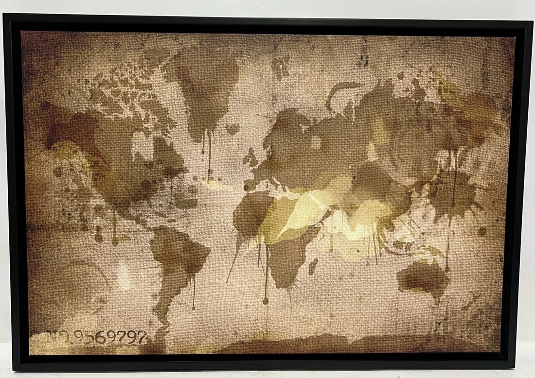 ABSTRACT WORLD MAP ON CANVAS: ABSTRACT WORLD MAP ON CANVAS . Height: 26 in. by Width: 38 in.