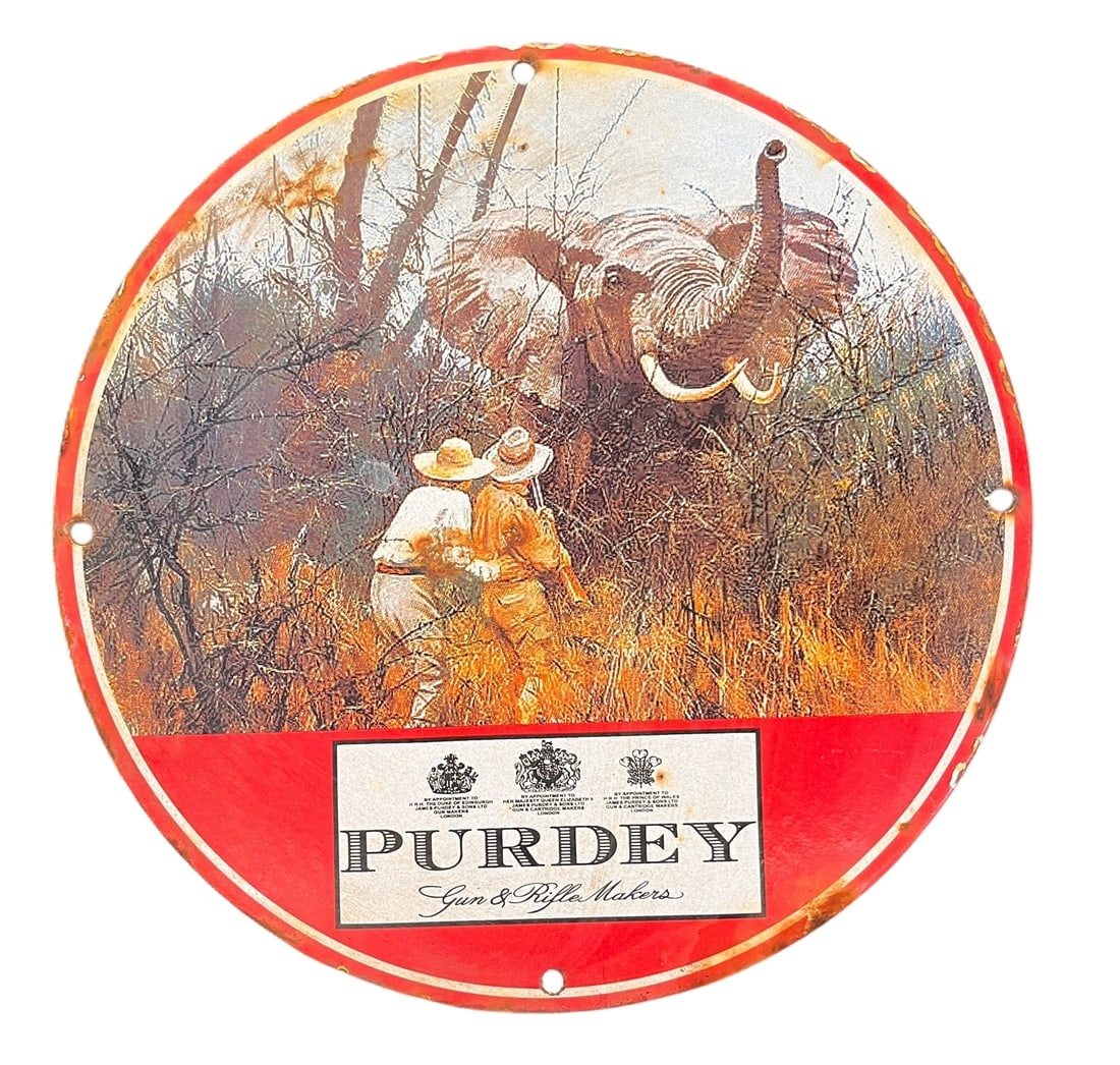PURDEY METAL SIGN: PURDEY METAL SIGN Height: 11.6 in. by Width: 11.6 in.