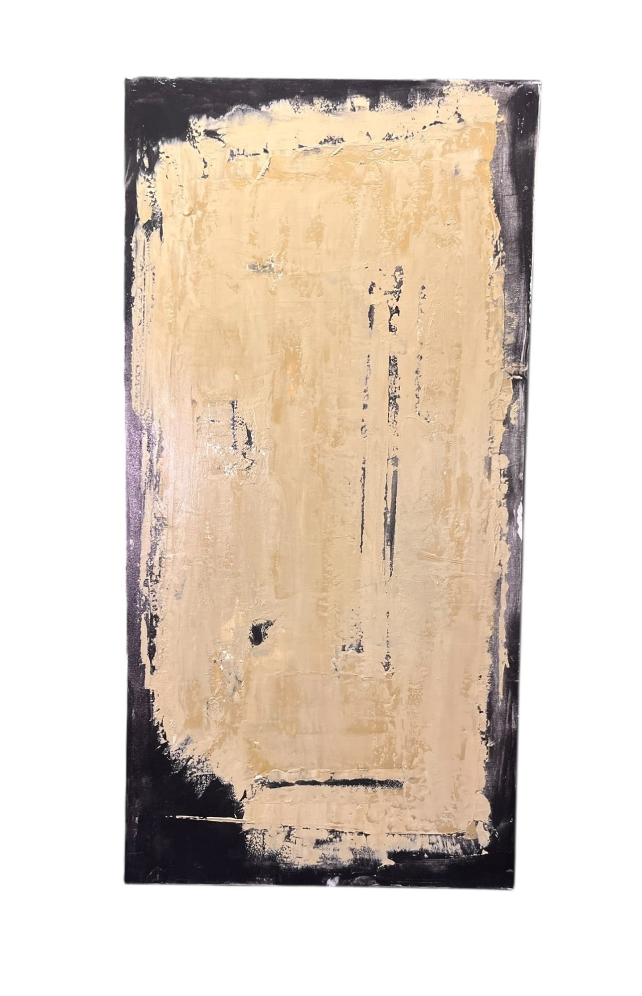 ABSTRACT TAN/BLACK PAINTING: ABSTRACT TAN/BLACK PAINTING Height: 48 in. by Width: 24 in. by Depth: 2 in.