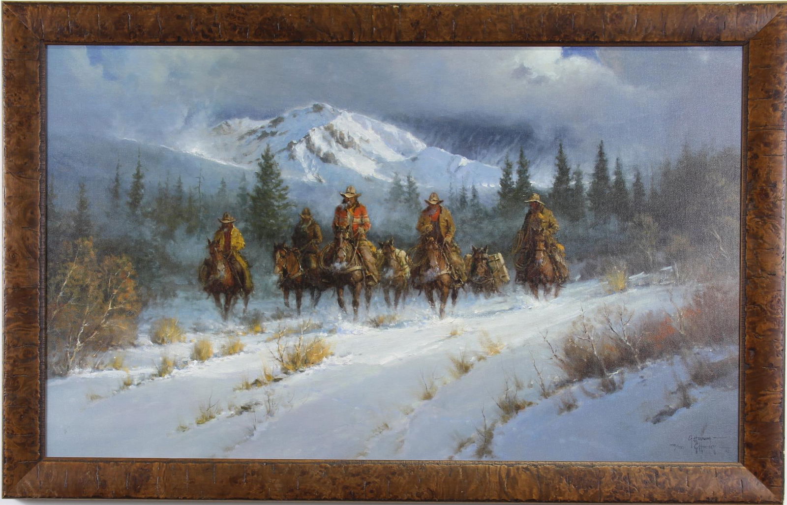G HARVEY "SNOWING MOUNTAIN" GICLEE ED. #308/950: G HARVEY "SNOWING MOUNTAIN" GICLEE ON CANVAS, EDITION NUMBER 308/950.