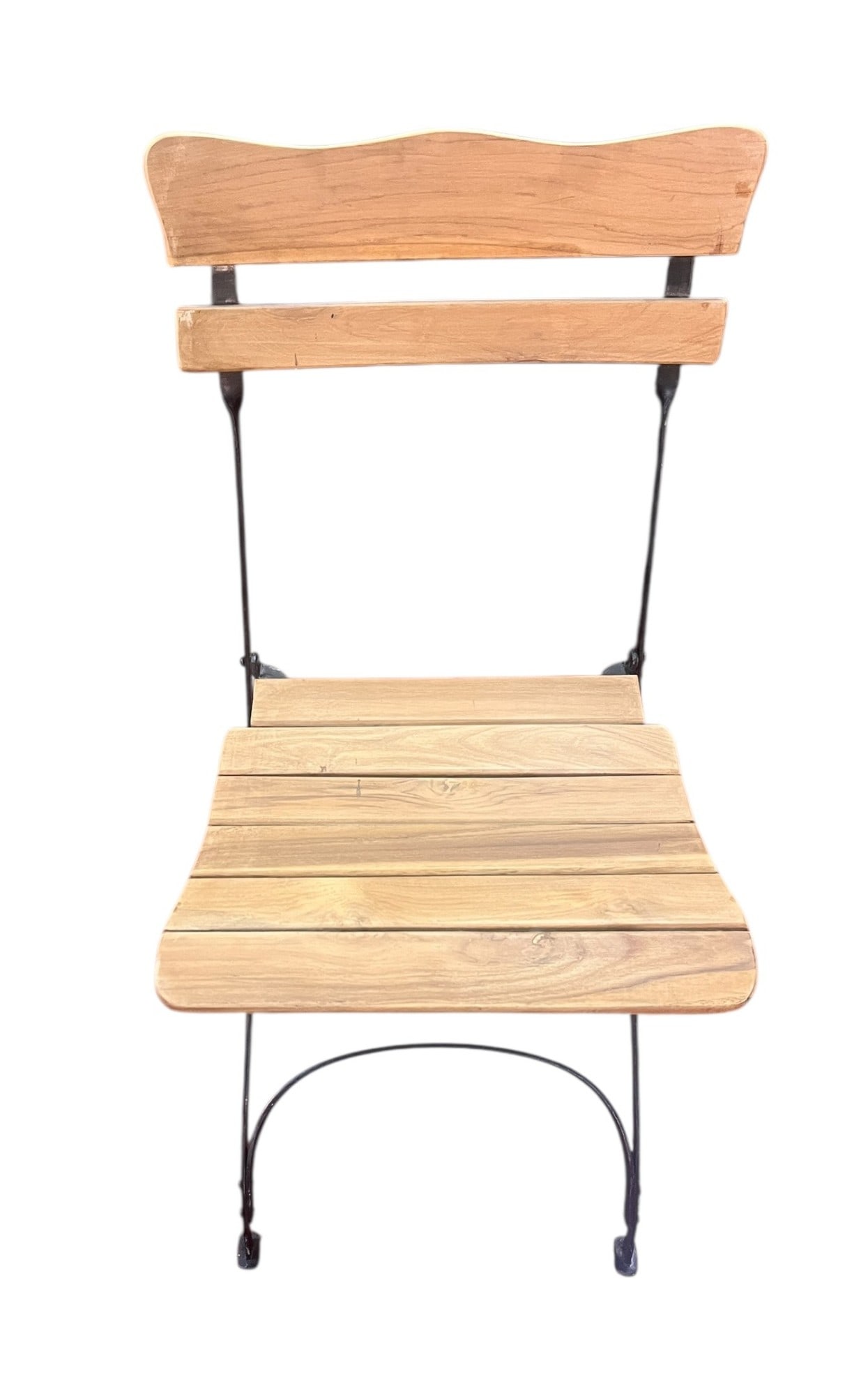 SET OF FOUR COMPTOIR DE FAMILLE CHAIRS: SET OF FOUR COMPTOIR DE FAMILLE INDOOR/OUTDOOR IRON/WOOD CHAIRS. Height: 34.5 in. by Width: 16 in. by Depth: 21 in.