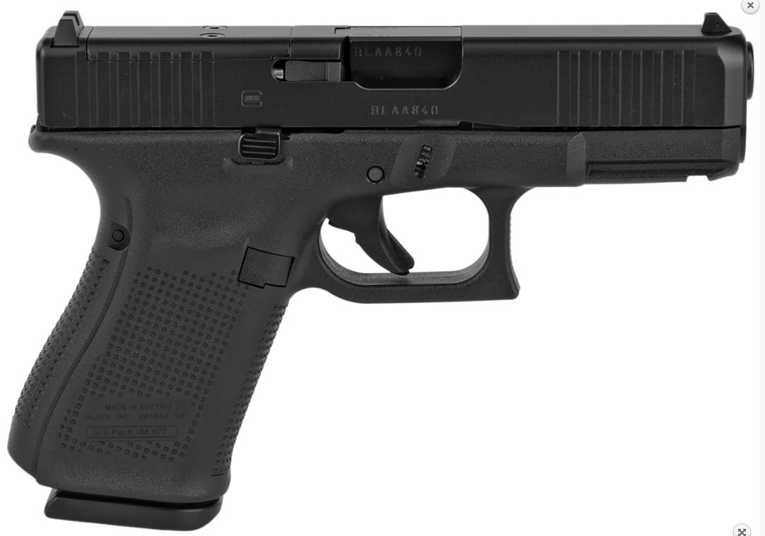 Glock G19 Gen5 MOS Compact 9mm Luger: 587Glock G19 Gen5 MOS Compact 9mm Luger 15+1 4.02" Black GMB Barrel, Black nDLC MOS Cut/Serrated Slide, Black Polymer Frame w/Picatinny Rail, Black Textured w/Interchangeable Backstrap Grip,