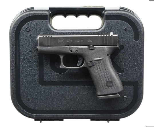 GLOCK 43X 9X19 SEMI AUTO PISTOL: GLOCK 43X SEMI AUTO PISTOL Cal. 9x19. Bbl. 3 1/2". Standard white outline Glock sights. Austrian made Glock 43X pistol. Matte black finish. Polymer frame. MAGS: 2-10 rd. UNATTACHED ACCESSORIES: