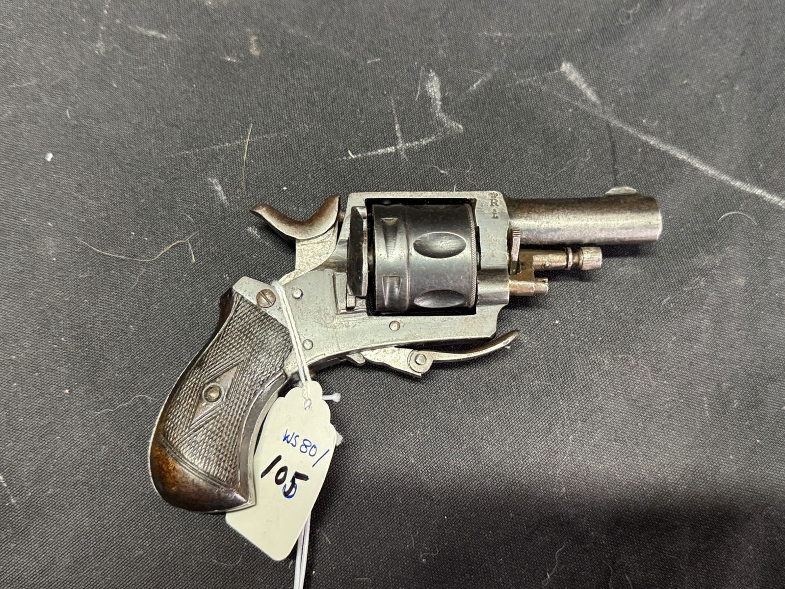 ARRON FOLDING TRIGGER POCKET REVOLVER 25CAL: ARRON FOLDING TRIGGER POCKET REVOLVER 25 CAL 2" BARREL, R L SERIAL # NSN WS105 (L740)