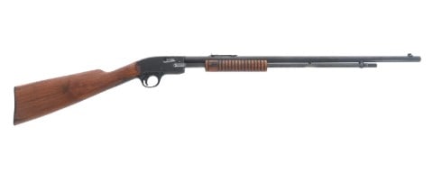STEVENS MODEL 75 .22 S-L-LR CALIBER RIFLE: STEVENS MODEL 75 .22 S-L-LR CALIBER RIFLE Stevens Model 75 .22 S-L-LR caliber pump action rifle. Blued finish. Wood stocks. Adjustable rear sight. Caliber / Gauge: 22 S-L-LR, Barrel Length: 24"