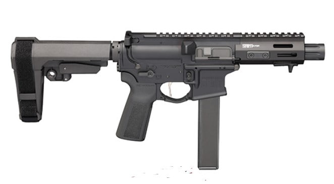 SPRINGFIELD ARMORY SAINT VICTOR 9MM LUGER SEMI AUT: SPRINGFIELD ARMORY SAINT VICTOR 9MM LUGER SEMI AUTOMATIC PISTOL SEMI AUTO. SB TACTICAL SBA3 PISTOL BRACE. NO SIGHTS. WEIGHS 5.12 POUNDS SERIAL #ST575716 (L894)