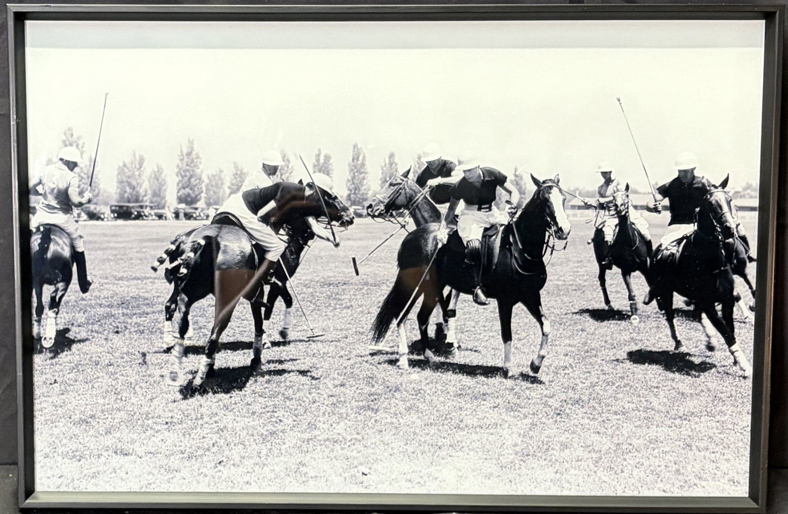 EQUESTRIAN BLACK AND WHITE POLO PHOTOGRAPH FRAMED: EQUESTRIAN BLACK AND WHITE PHOTOGRAPH FRAMED Height: 16 in. by Width: 24 in.