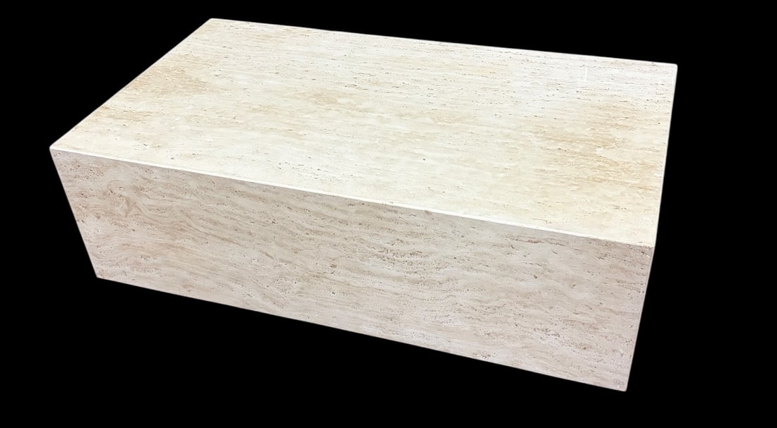 TRAVERTINE RECTANGULAR COFFEE TABLE: TRAVERTINE RECTANGULAR COFFEE TABLE Height: 16.5 in. by Width: 50 in. by Depth: 28 in.