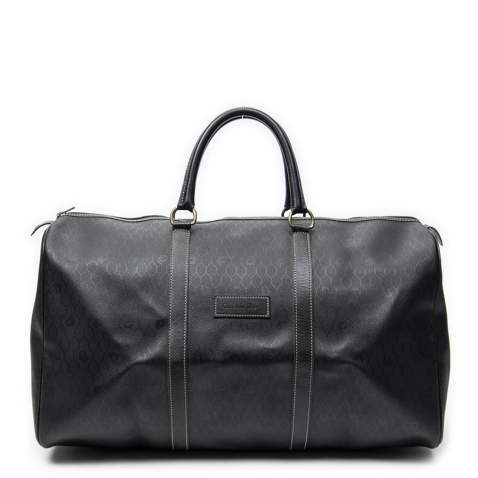 Dior Vintage Large Travel Boston Travel Bag: Dior Vintage Large Travel Boston Travel Bag. Made from Honeycomb Coated Canvas with Black Leather straps/handles and Gold hardware. Dimensions: 55*30*26cm. Accessories include: None. Condition Rating