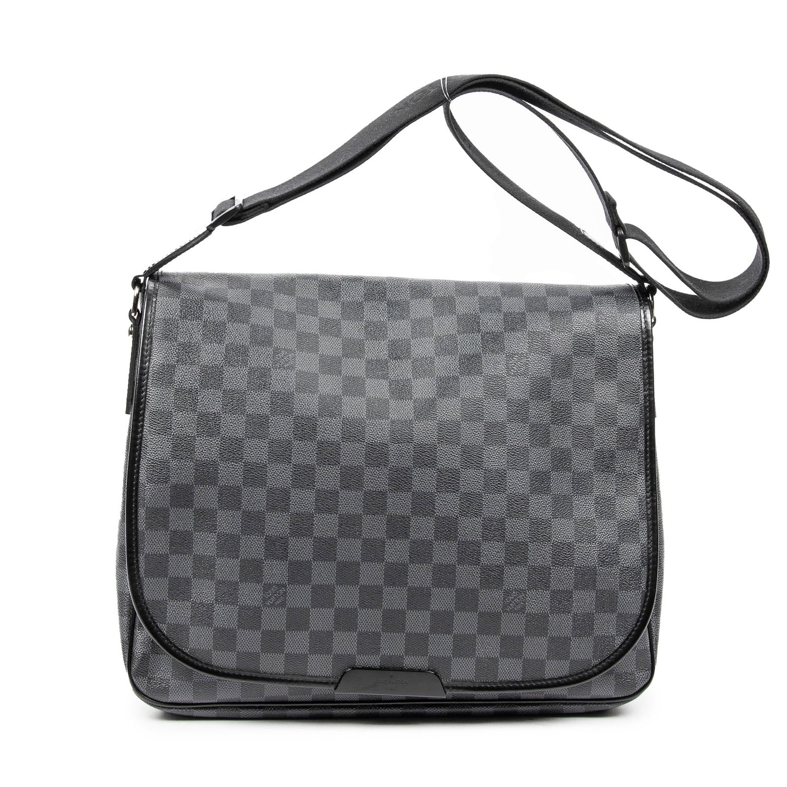 Louis Vuitton Renzo Shoulder Bag: Louis Vuitton Renzo Shoulder Bag. Made from Damier Graphite with Black Canvas straps/handles and Silver hardware. Dimensions: 38*30*9cm. Accessories include: Dustbag. Condition Rating = A.