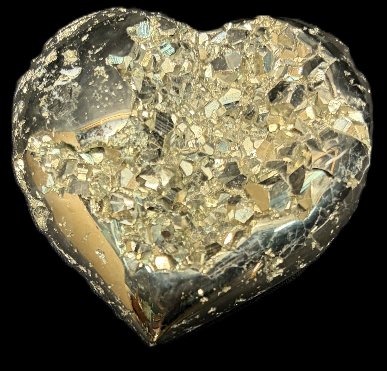 PYRITE HEART SHAPED: PYRITE HEART SHAPED 1.9lbs Height: 2 in. by Width: 4 in. by Depth: 4 in.
