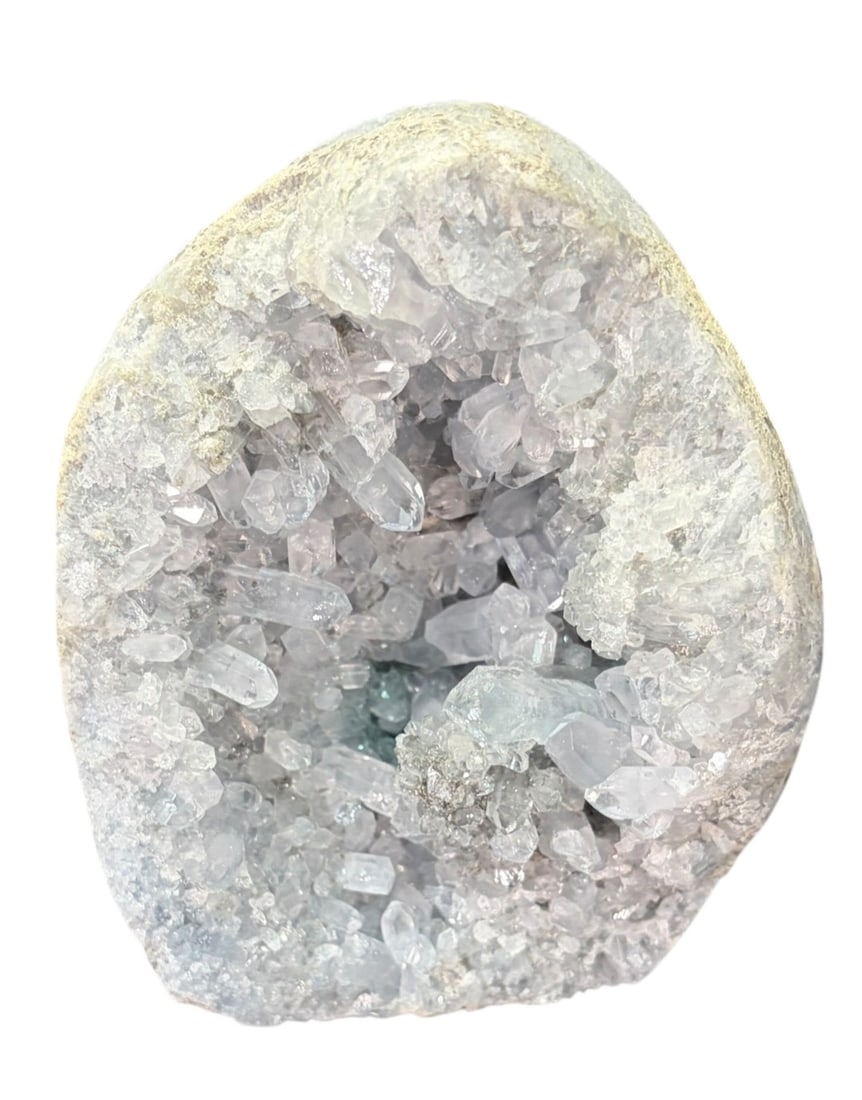 CELESTITE QUARTZ: CELESTITE QUARTZ 4.0lbs Height: 6 in. by Width: 4.5 in. by Depth: 3.5 in.