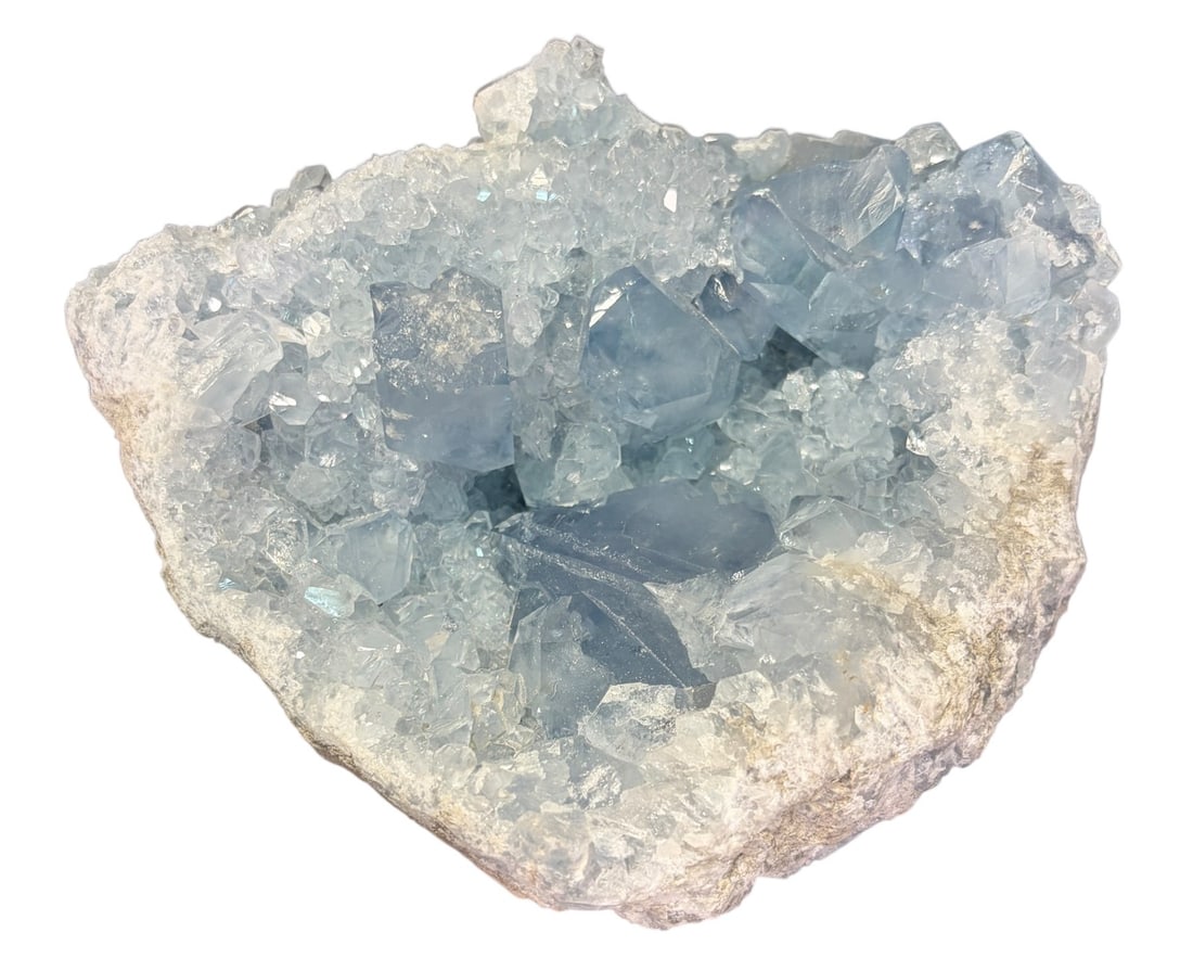 CELESTITE QUARTZ: CELESTITE QUARTZ 7lbs Height: 4 in. by Width: 7 in. by Depth: 6 in.