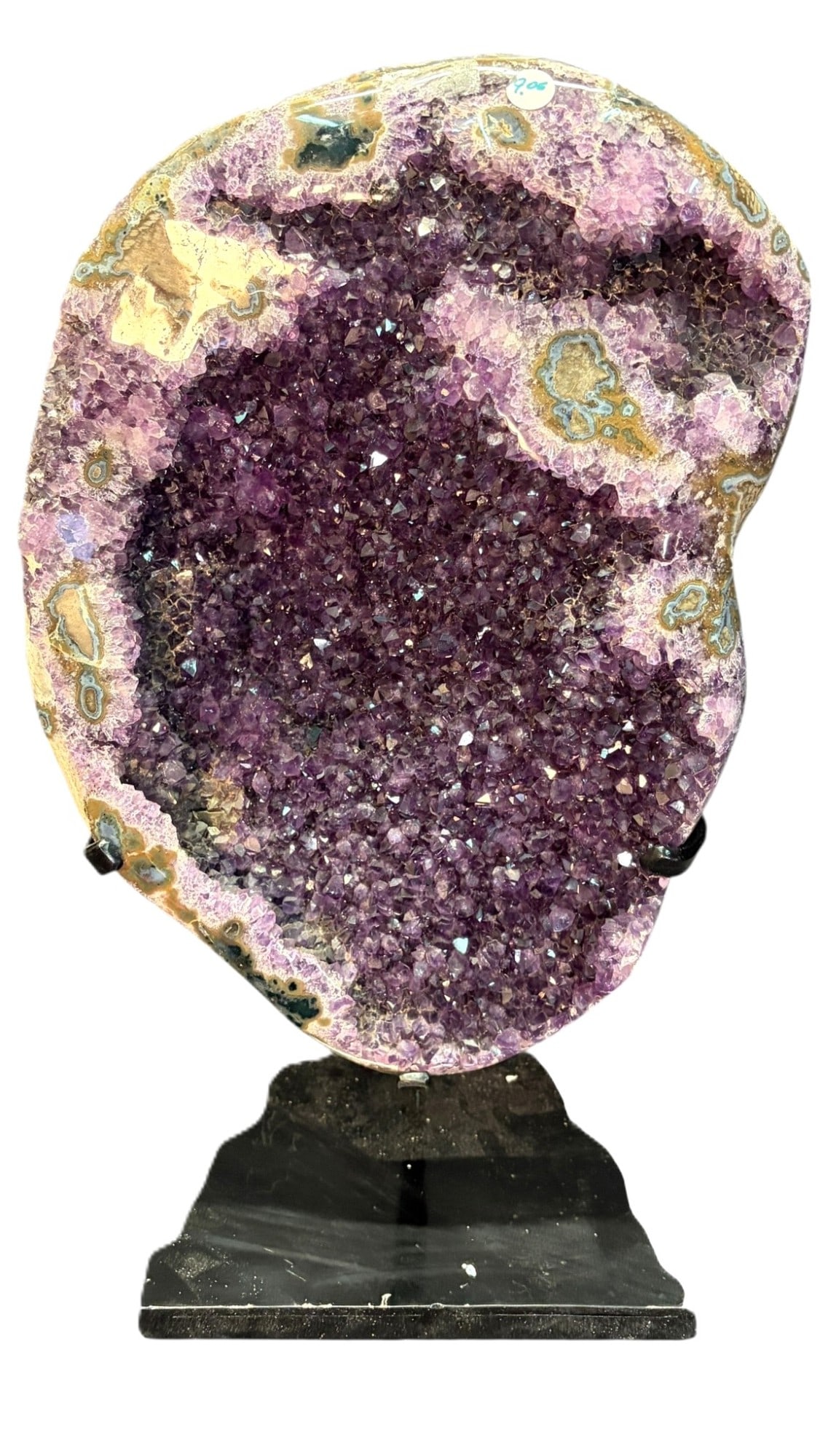 AMETHYST ON IRON STAND: AMETHYST ON IRON STAND 9.06kg Height: 14.5 in. by Width: 10.5 in. by Depth: 2.5 in.