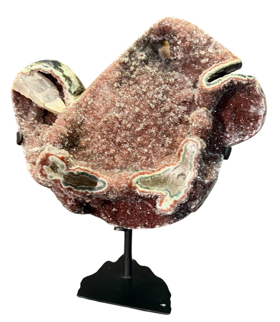 AMETHYST SHAPED ON IRON STAND: AMETHYST SHAPED ON IRON STAND Height: 9 in. by Width: 10 in. by Depth: 5 IN.