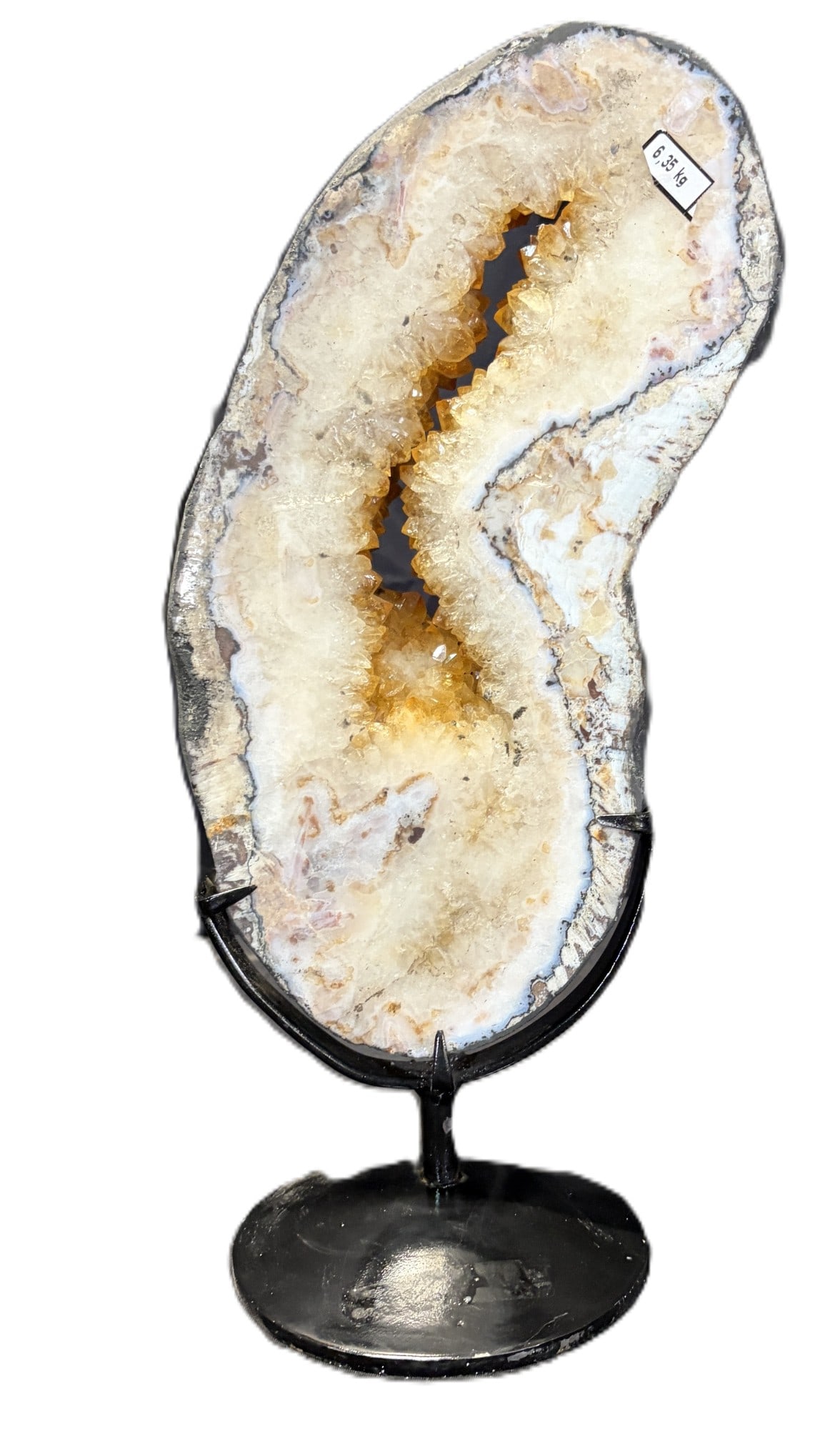 CITRINE CRYSTAL ON METAL STAND: CITRINE CRYSTAL ON METAL STAND 6.35kg Height: 15 in. by Width: 6.5 in. by Depth: 2 in.