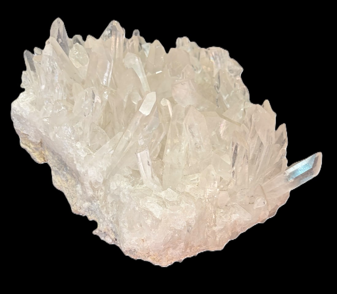 VERY FINE MULTI-POINTQUARTZ CRYSTAL: VERY FINE MULTI-POINTQUARTZ CRYSTAL 9.6lbs Height: 4.5 in. by Width: 8 in. by Depth: 8 in.