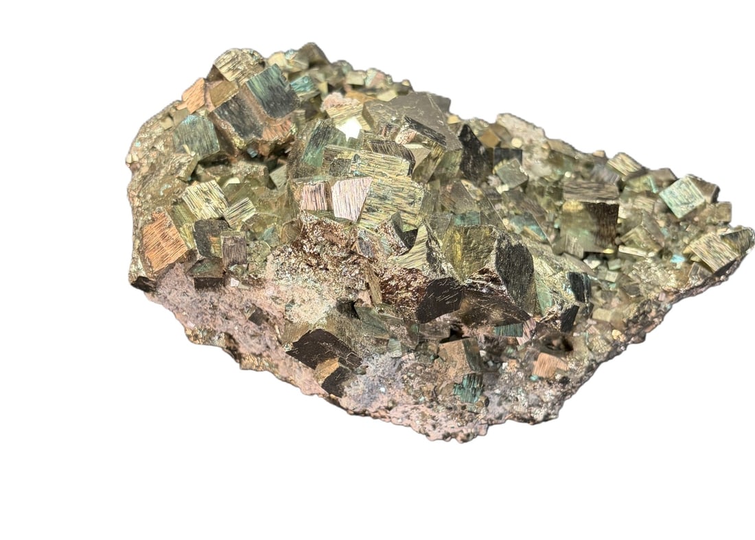 LARGE SQUARE PYRITE WITH QUARTZ: LARGE SQUARE PYRITE WITH QUARTZ 7.8lbs Height: 4 in. by Width: 7.5 in. by Depth: 5 IN.