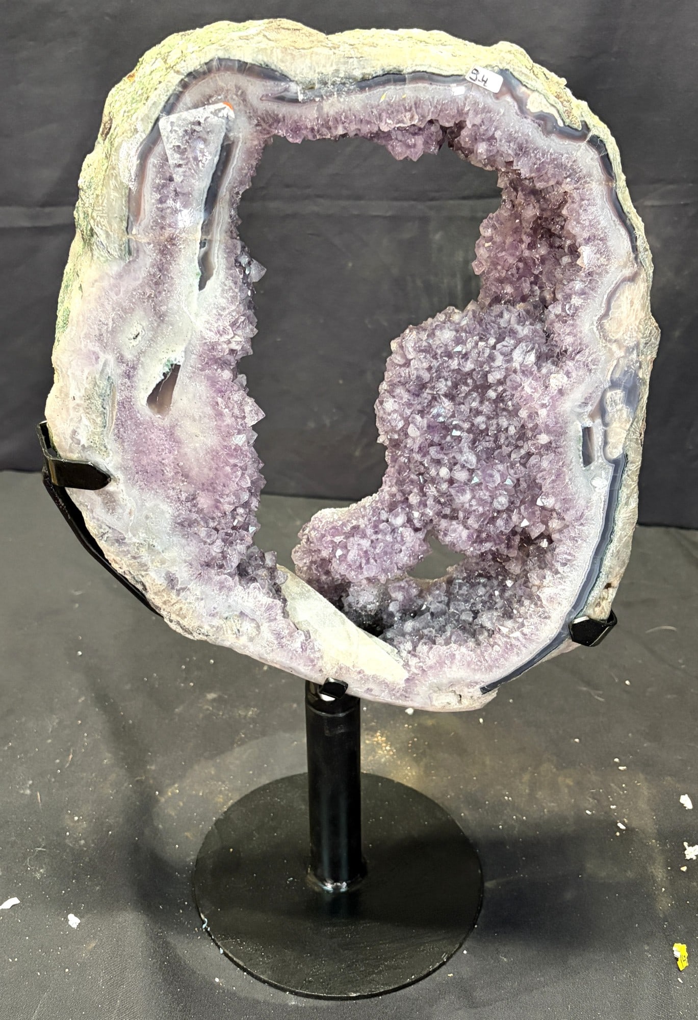 AMETHYST WINDOW ON IRON STAND: AMETHYST WINDOW ON IRON STAND Height: 14 in. by Width: 12 in. by Depth: 2 in.