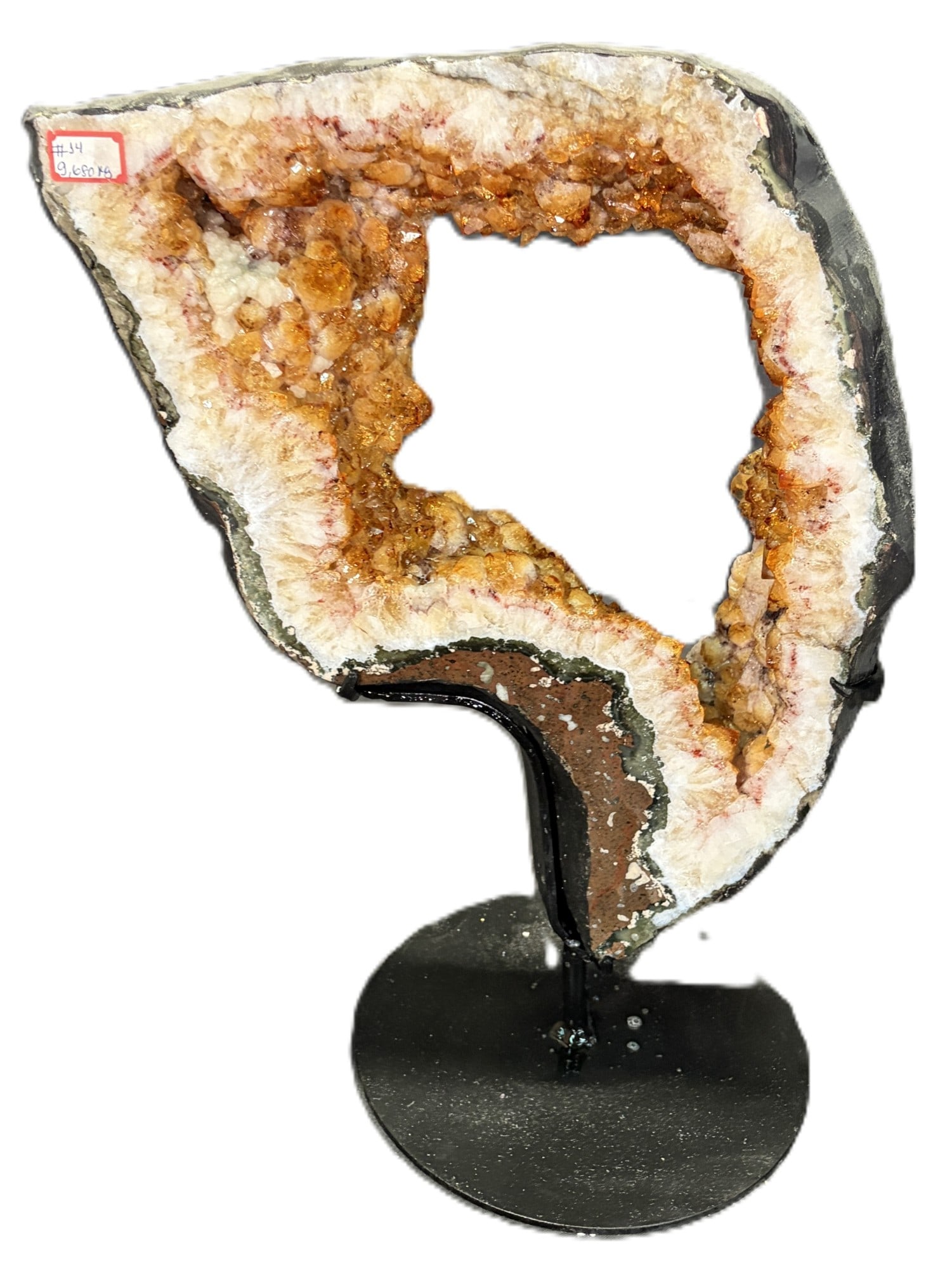 CITRINE AMETHYST ON METAL STAND: CITRINE AMETHYST ON METAL STAND 9.68kg Height: 17 in. by Width: 14 in. by Depth: 3 in.