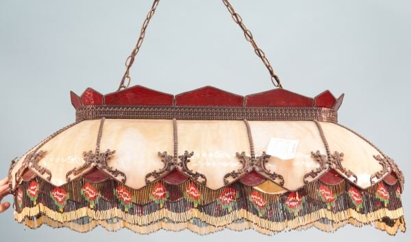 TIFFANY STYLE BILLIARD TABLE LIGHT FIXTURE: TIFFANY STYLE BILLIARD TABLE LIGHT FIXTURE. Height: 13 in. by Width: 45 in. by Depth: 23 in.