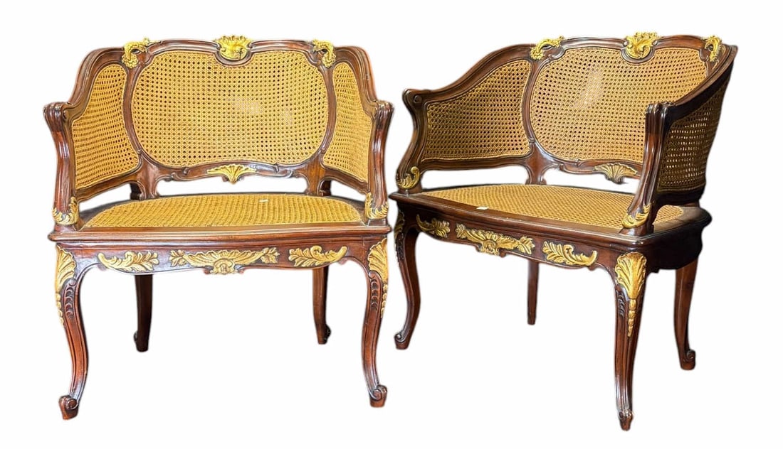 PAIR OF BAKER CANE BACK & SEAT ARMCHAIRS (1 of 9)