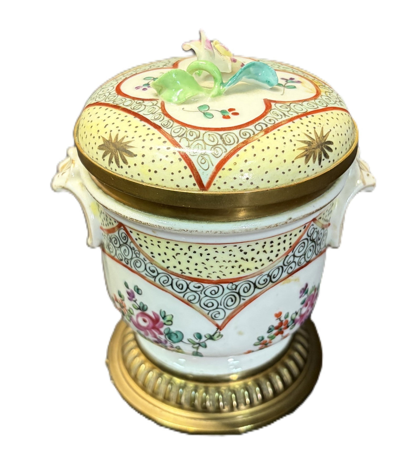 ANTIQUE SAMPSON PORCELAIN & GILT BRASS INKWELL (1 of 5)