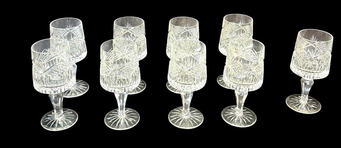 9 TYRONE CRYSTAL CUT WINE GLASSES (1 of 3)