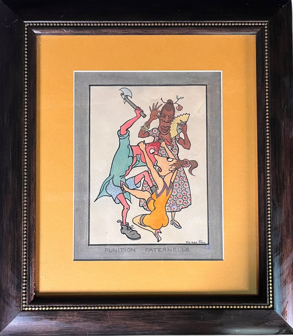 "PUNITION PATERNELLE" DRAWING BY PIERRE FAU (1888-: "PUNITION PATERNELLE" DRAWING BY PIERRE FAU (1888-1960). Height: 15.5 in. by Width: 13.5 in.