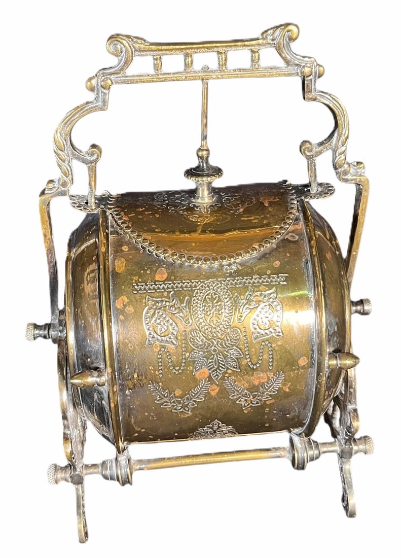 SILVER PLATED BISQUIT BARREL: SILVER PLATED BISQUIT BARREL. Height: 11.5 in. by Width: 9 in. by Depth: 8 in.