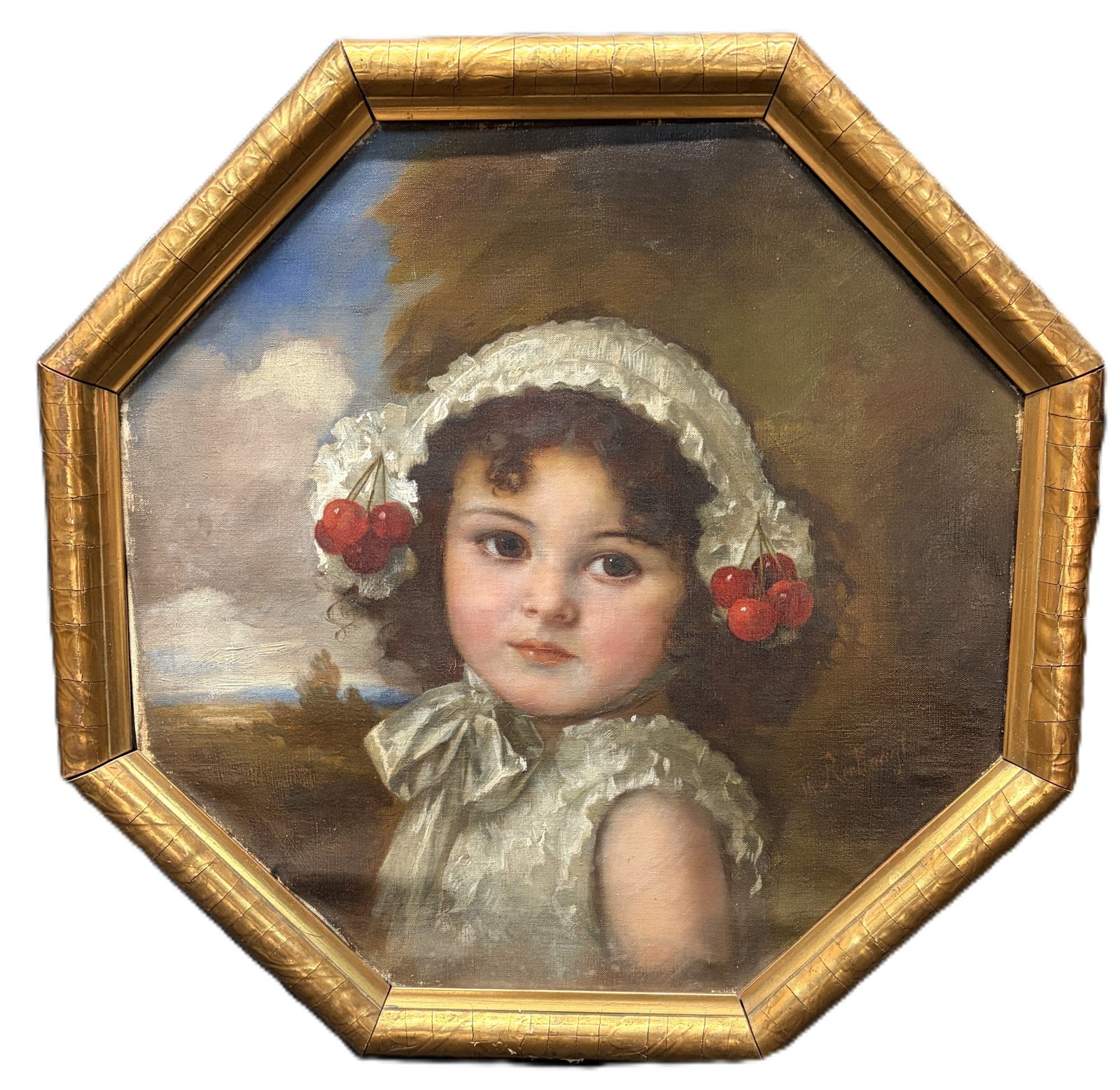 ANTIQUE PORTRAIT OF CHILD OIL ON CANVAS SIGNED: ANTIQUE PORTRAIT OF CHILD OIL ON CANVAS. Height: 12.5 in. by Width: 17.5 in.