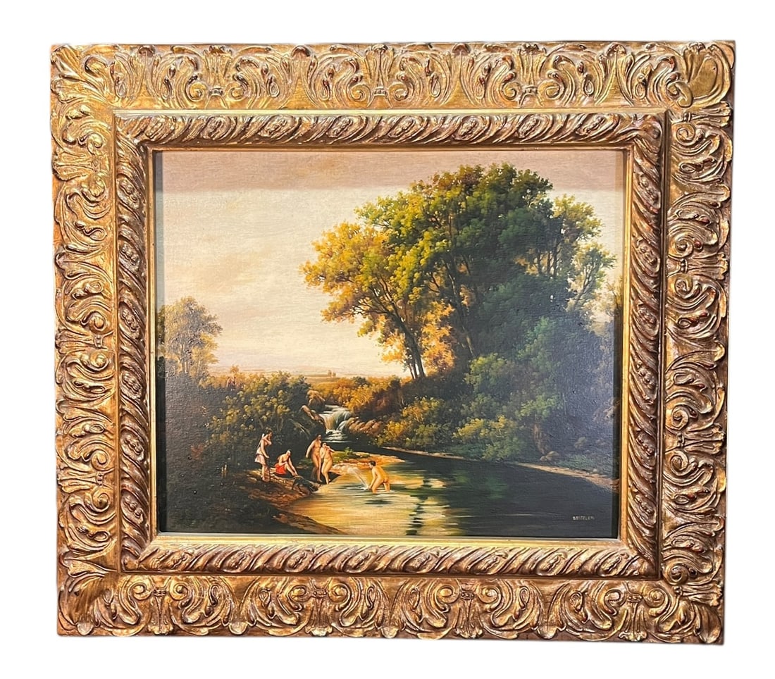 RIVER SCENE OIL ON CANVAS PAINTING (1 of 4)