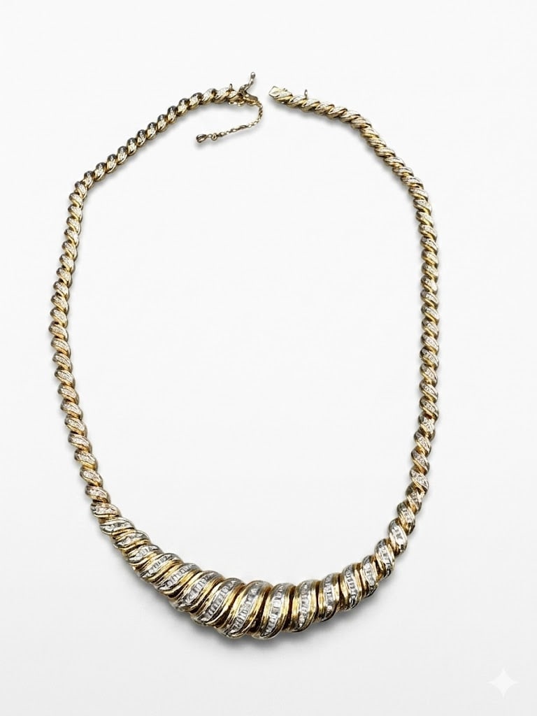 14KT GOLD & APPROX 8 CTS DIAMOND NECKLACE: 14KT GOLD & APPROX 8 CTS DIAMOND NECKLACE. 16 INCH TOTAL LENGTH. . 50 GRAMS T. W.